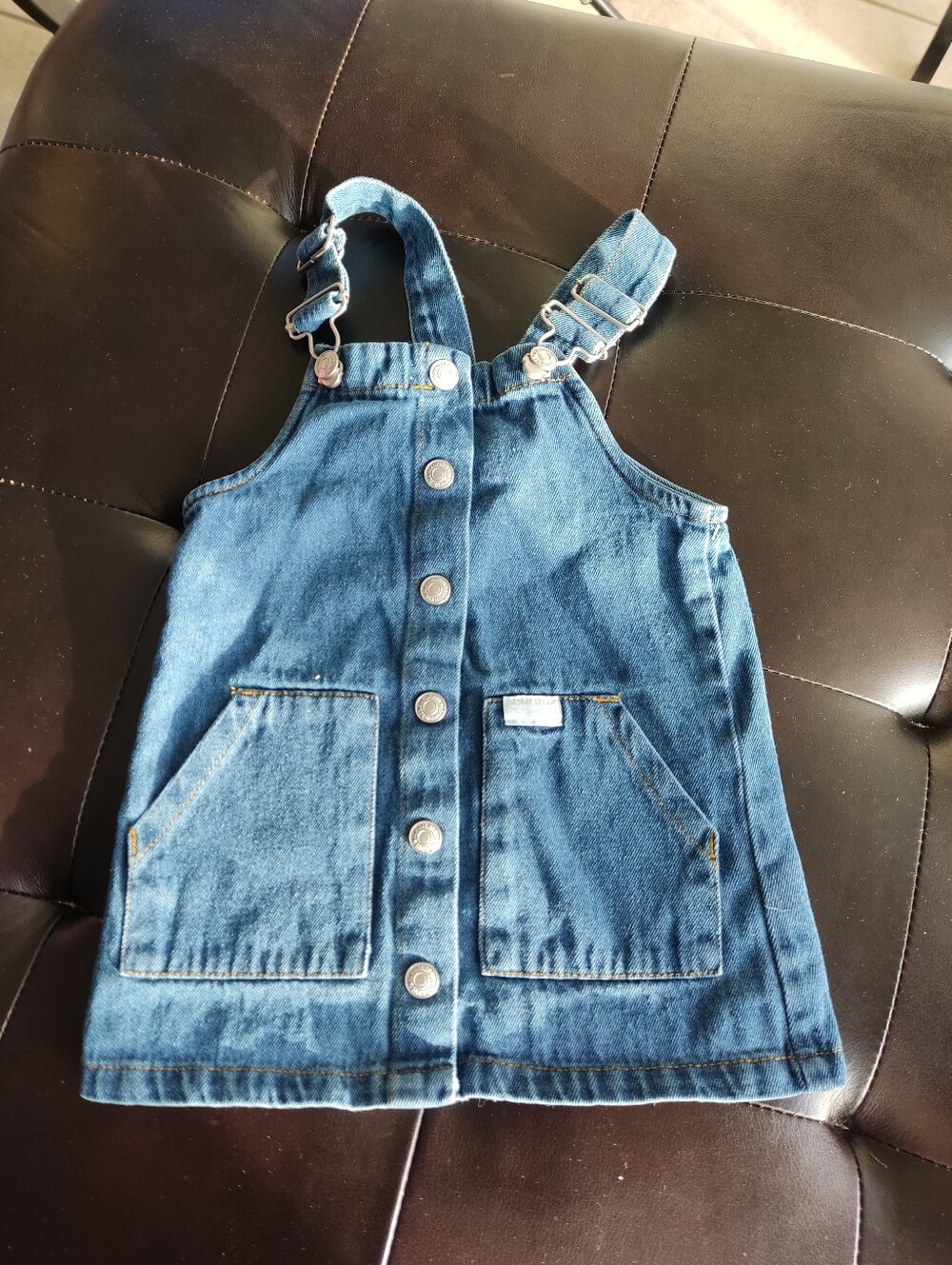 7 For All Mankind Denim Button-Front Pinafore Dress - Blue Size 24M